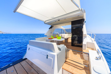 lunch on motor yacht, Table setting at a luxury yacht.