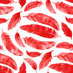 Red Feathers Fabric