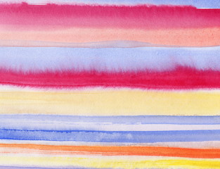 Watercolor colorful stripes. Mixed colors. Painting on paper. 