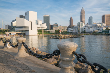 Cleveland Ohio Skyline from Harbor Walkway 