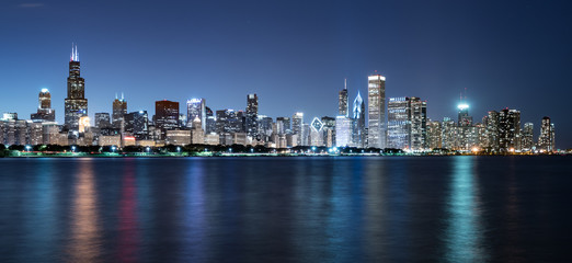 Chicago Night Skyline Across Lake Michigan