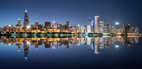 Chicago Night Skyline - obrazy, fototapety, plakaty