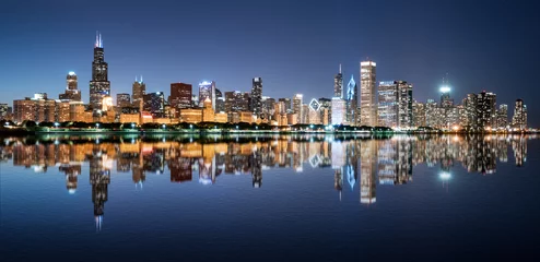 Abwaschbare Fototapete Chicago Skyline von Chicago bei Nacht