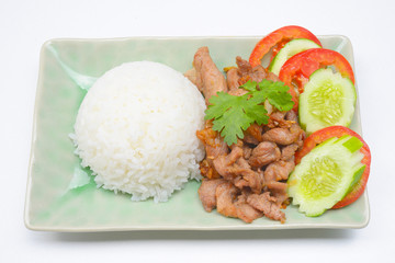 Thai style food, pork fried with crunchy garlic