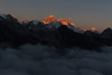 Sunset view of Mount Everest from Gokyo Ri (5,357 m)