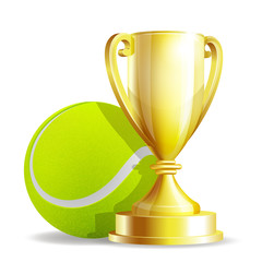 Golden trophy cup with a Tennis ball