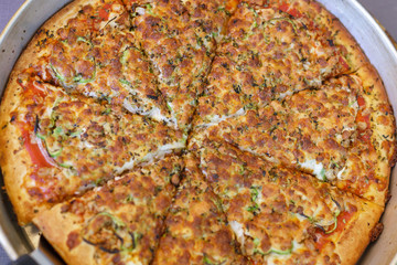 Close up af a hot american pizza