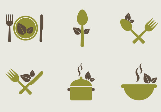 Green Organic Food and Cooking Icons Set