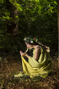Fantasy Fairy Tale Forest , young woman posing as nymph