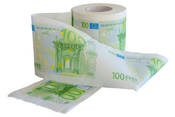 Roll of 100 Euro bank notes toilet paper