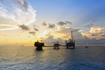 Silhouette of oil rig or platform at oilfield in Malaysia

