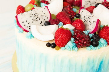 Beautiful cake with berries and fruit. Close-up