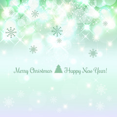 Shiny Christmas and New Year background with snowflakes, light, stars. Vector Illustration. Xmas card