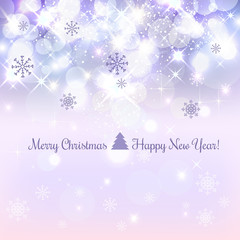 Shiny Christmas and New Year background with snowflakes, light, stars. Vector Illustration. Xmas card