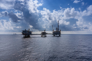 Silhouette of oil rig or platform at oilfield in Malaysia