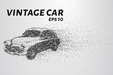Car from the particles. Vintage car breaks down into molecules. Car of dots and circles. Vector illustration