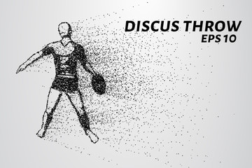 Throwing discus from the particles. The throwing of the discus of dots and circles. Throwing the discus into smaller molecules. Vector illustration
