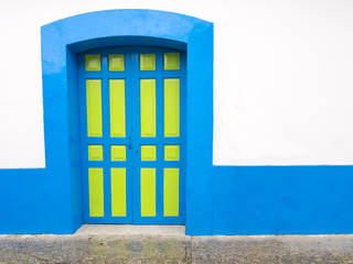Colorful colonial door in San Cristobal de las Casas, Chiapas, Mexico
