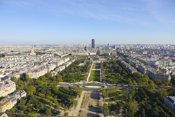 Fototapeta premium Champs de Mars gardens at Eiffel Tower Paris - aerial view