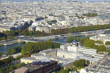 Fototapeta premium Amazing aerial view over River Seine in the city of Paris
