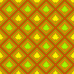Abstract seamless pattern with rhombus and leaves in autumn colo
