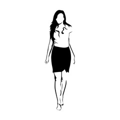 Abstract woman body, girl walking forward, vector isolated illus