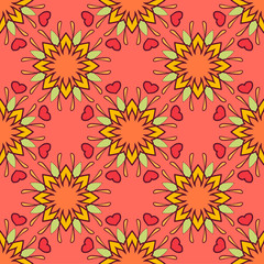 Fototapeta na wymiar Seamless pattern with mandalas in beautiful colors for your design. Vector background