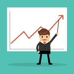 businessman with pointer stick presenting a growing chart