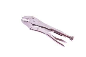 Locking pliers on white background
