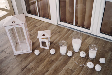 closeup of winter wedding outdoor ceremony decoration before the reception