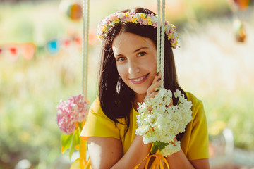 Pretty brunette girl in wreath