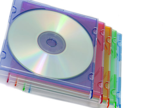 Data CDs in colorful plastic boxes