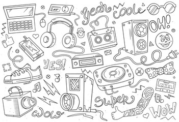 Abstract vector illustration of music. Icons design for your product. Festival background. Musical instruments. Sound
