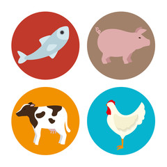 set amimals butcher products vector illustration design