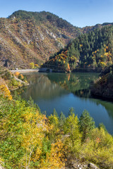 Fototapeta na wymiar Autumn forest around Teshel Reservoir, Smolyan Region, Bulgaria