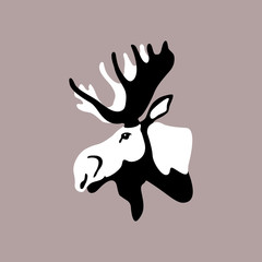 Obraz premium Moose head profile vector illustration style Flat