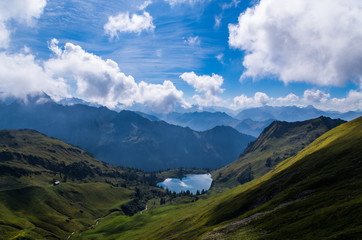 Lake Seealpsee in the Allgau Alps above of Oberstdorf, Germany.