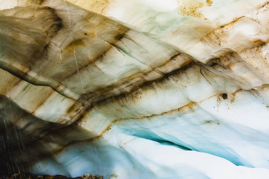 Veins of gravel seen in an ice cave under a glacier, jasper national park;Alberta, canada