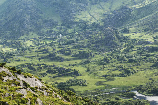 Valley above glanmore lake viewed from healy pass, beara peninsula;County kerry, ireland
