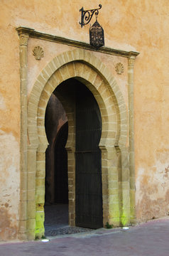Arch doorway into a building in old town;Rabat morocco