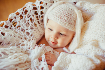 Fototapeta na wymiar Knitted blanket especially for little boy