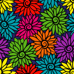 Floral background with stylized blooming chrysanthemum, asters. 
