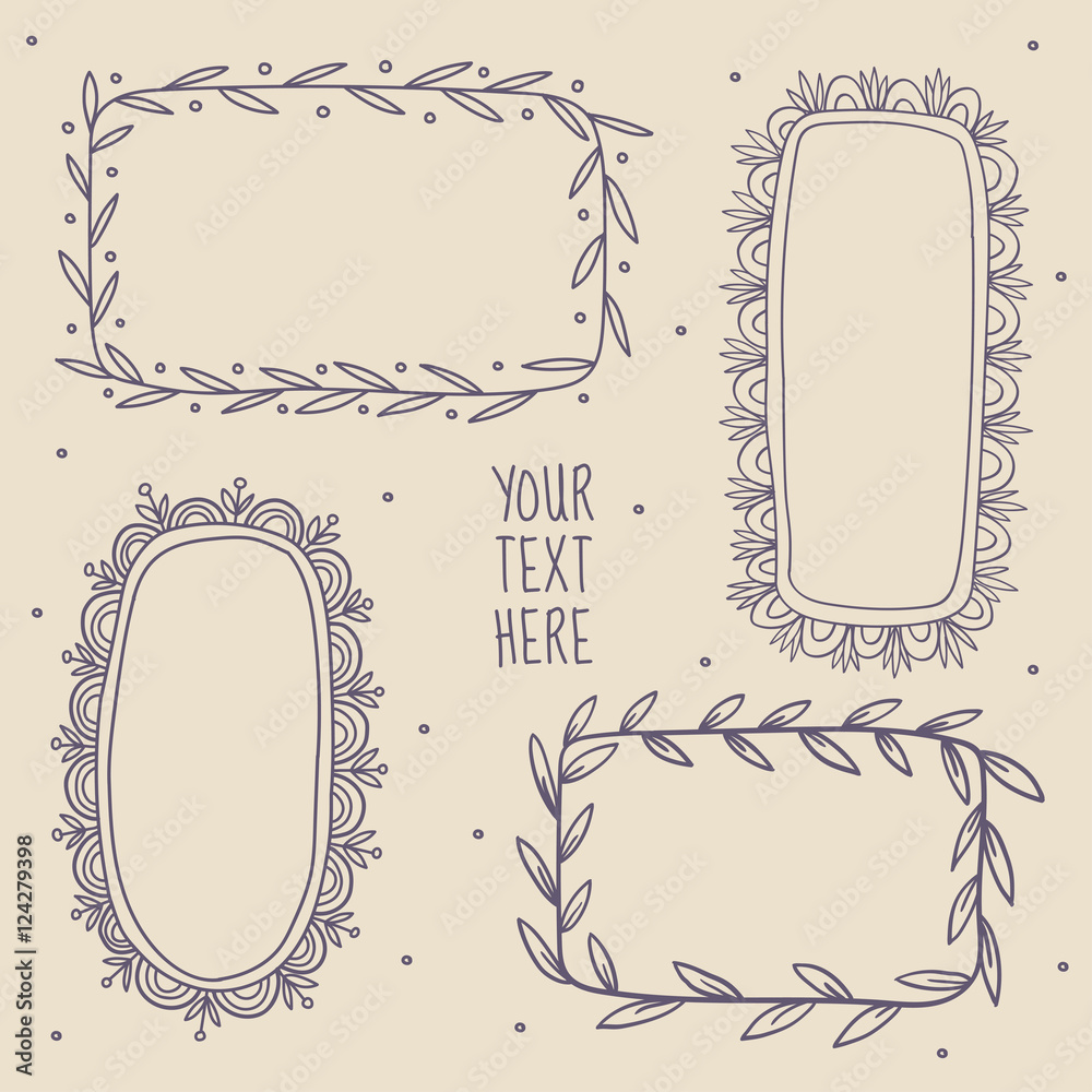 Poster set of decorative frames hand drawn. vector illustration. isolated on a light background. you can us
