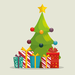 happy merry christmas tree vector illustration design