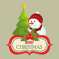 happy merry christmas snowman character vector illustration design