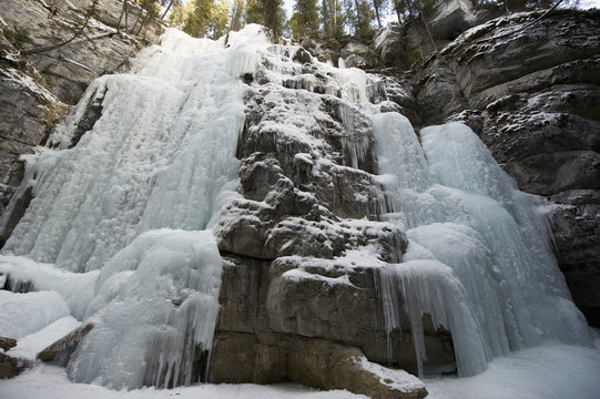 Frozen waterfall at maligne canyon;Alberta canada