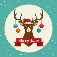 happy merry christmas with character reindeer vector illustration design