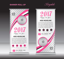 Fototapeta na wymiar Pink roll up banner template, banner design, stand template, dis
