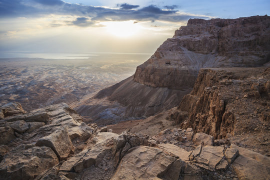 Sunrise over Judean Desert, Masada, Israel