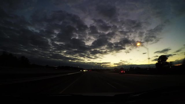 Driving Through Indianapolis, Highway Drive During Sunset.